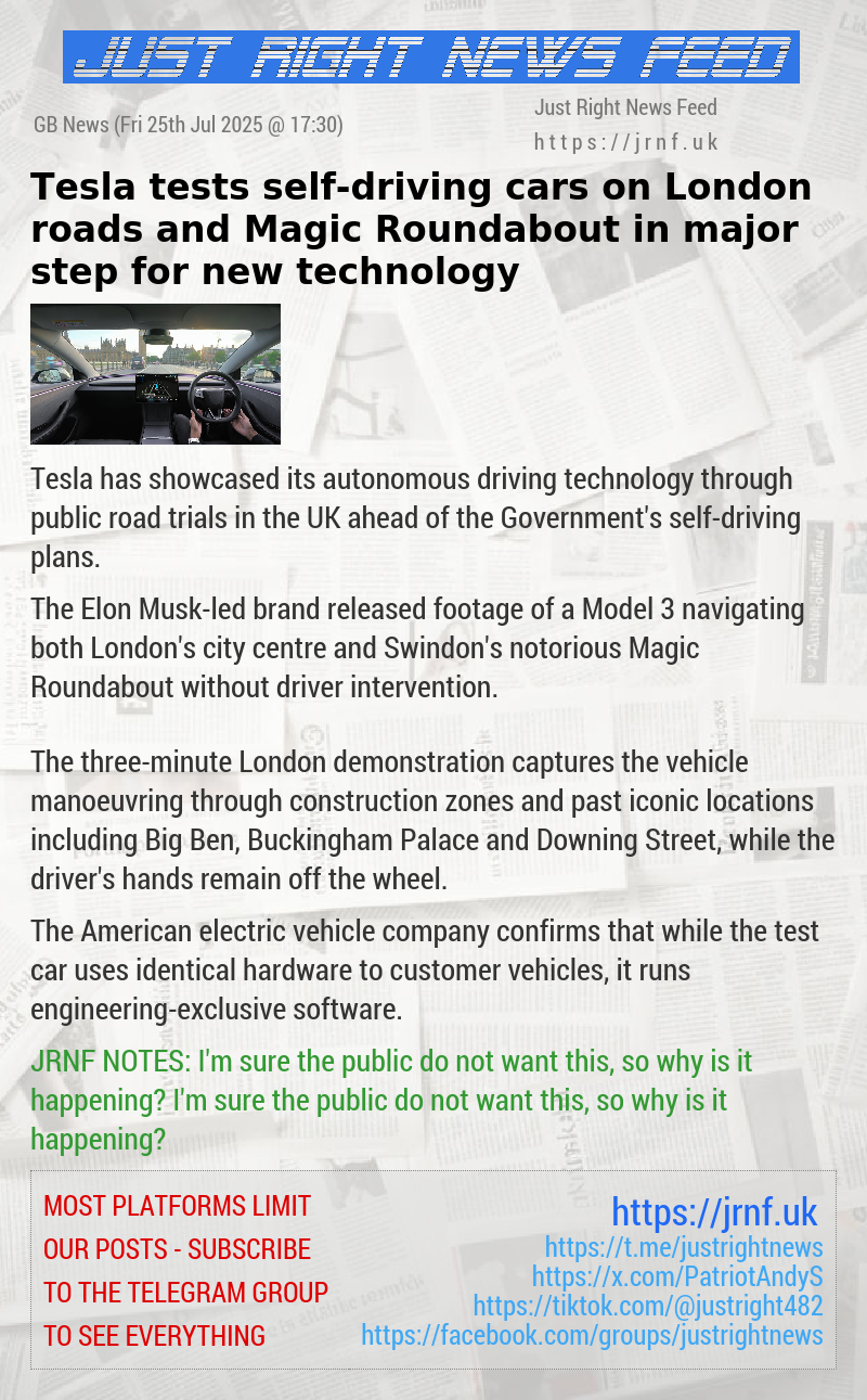 Tesla tests self—driving cars on London roads and Magic Roundabout in major step for new technology