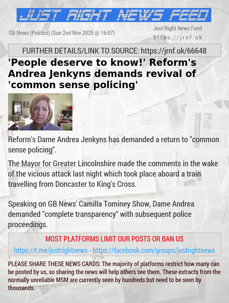 ’People deserve to know!’ Reform’s Andrea Jenkyns demands revival of ’common sense policing’