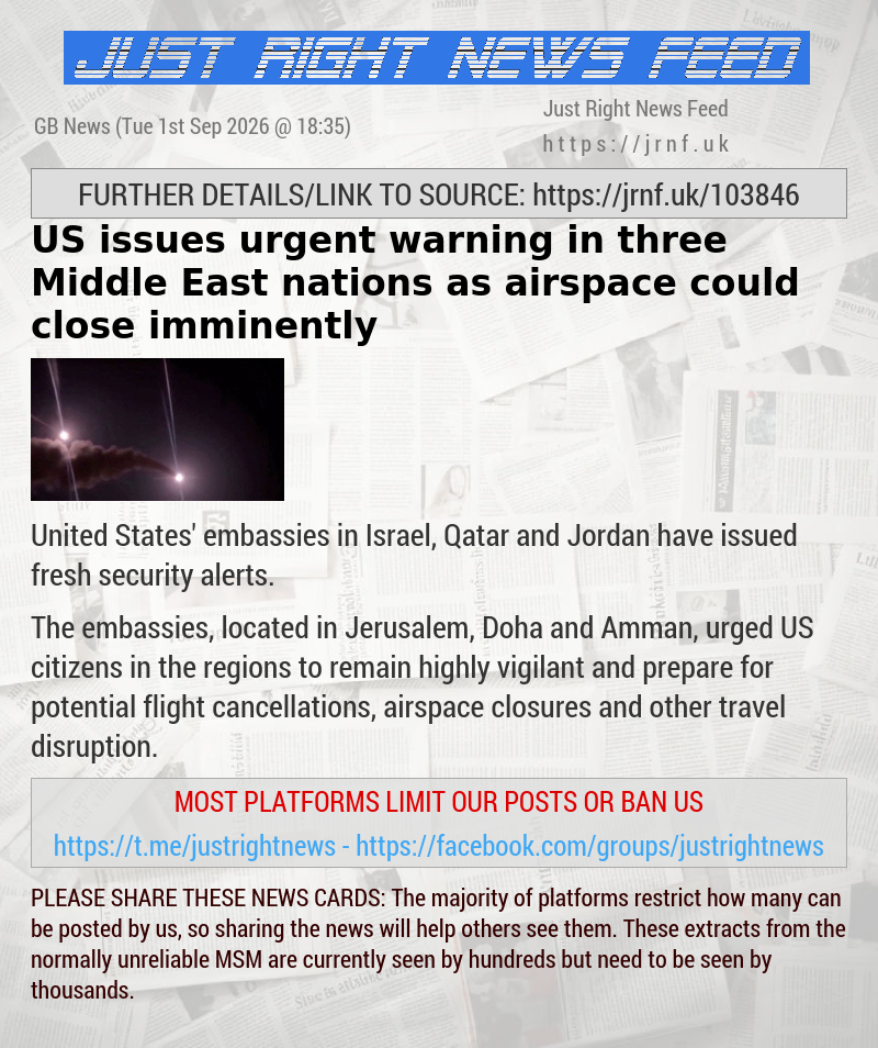 US issues urgent warning in three Middle East nations as airspace could close imminently
