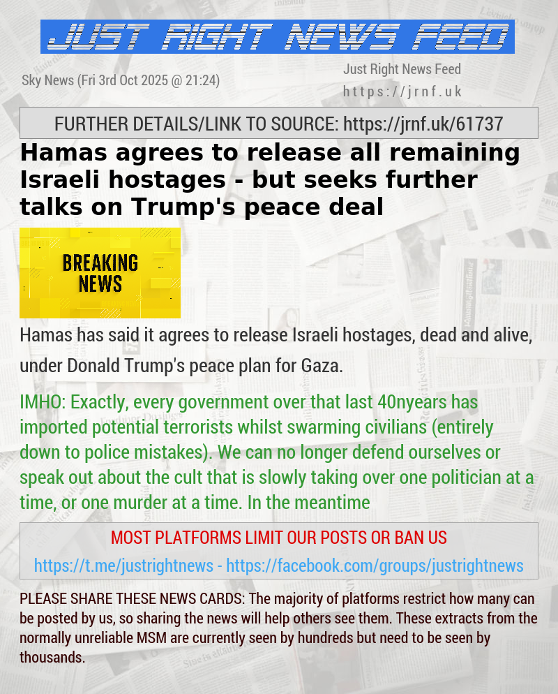 Hamas agrees to release all remaining Israeli hostages — but seeks further talks on Trump’s peace deal