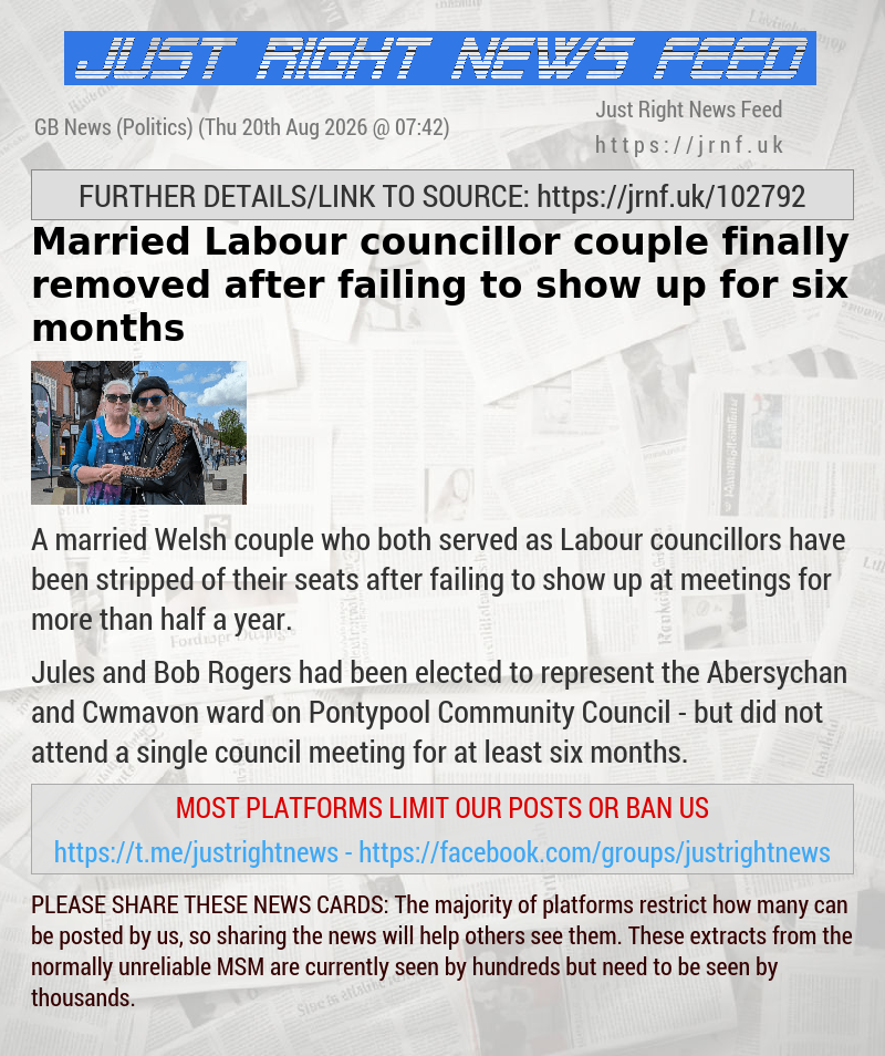 Married Labour councillor couple finally removed after failing to show up for six months