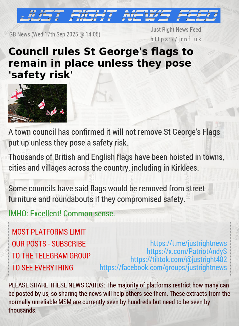 Council rules St George’s flags to remain in place unless they pose ’safety risk’