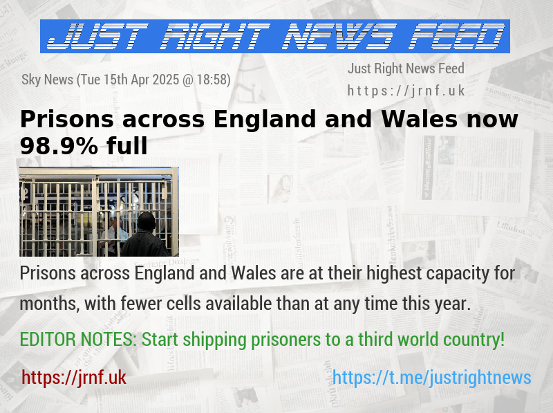 Prisons across England and Wales now 98.9% full