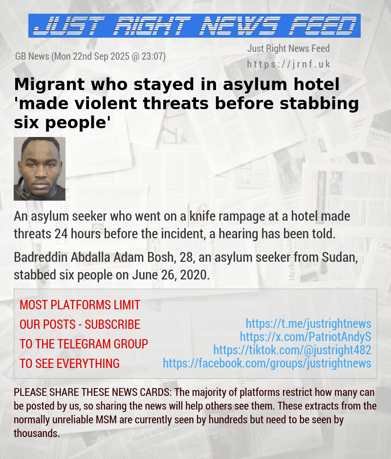 Migrant who stayed in asylum hotel ’made violent threats before stabbing six people’