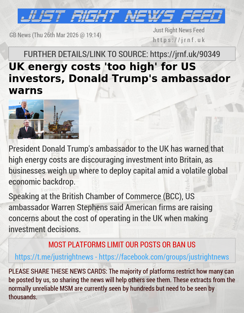 UK energy costs ’too high’ for US investors, Donald Trump’s ambassador warns