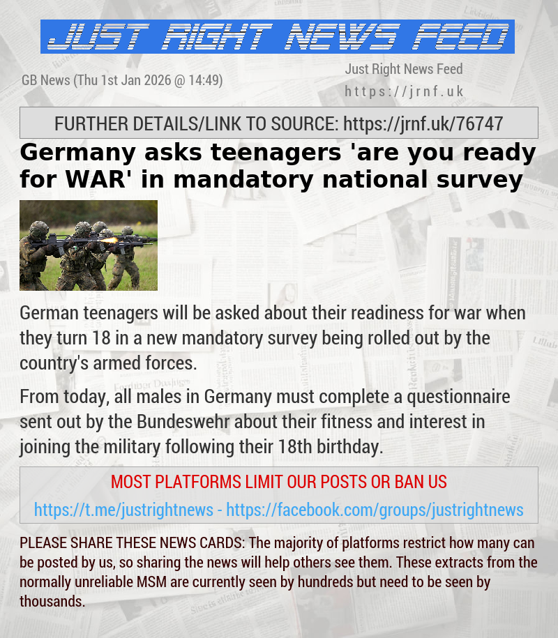 Germany asks teenagers ’are you ready for WAR’ in mandatory national survey