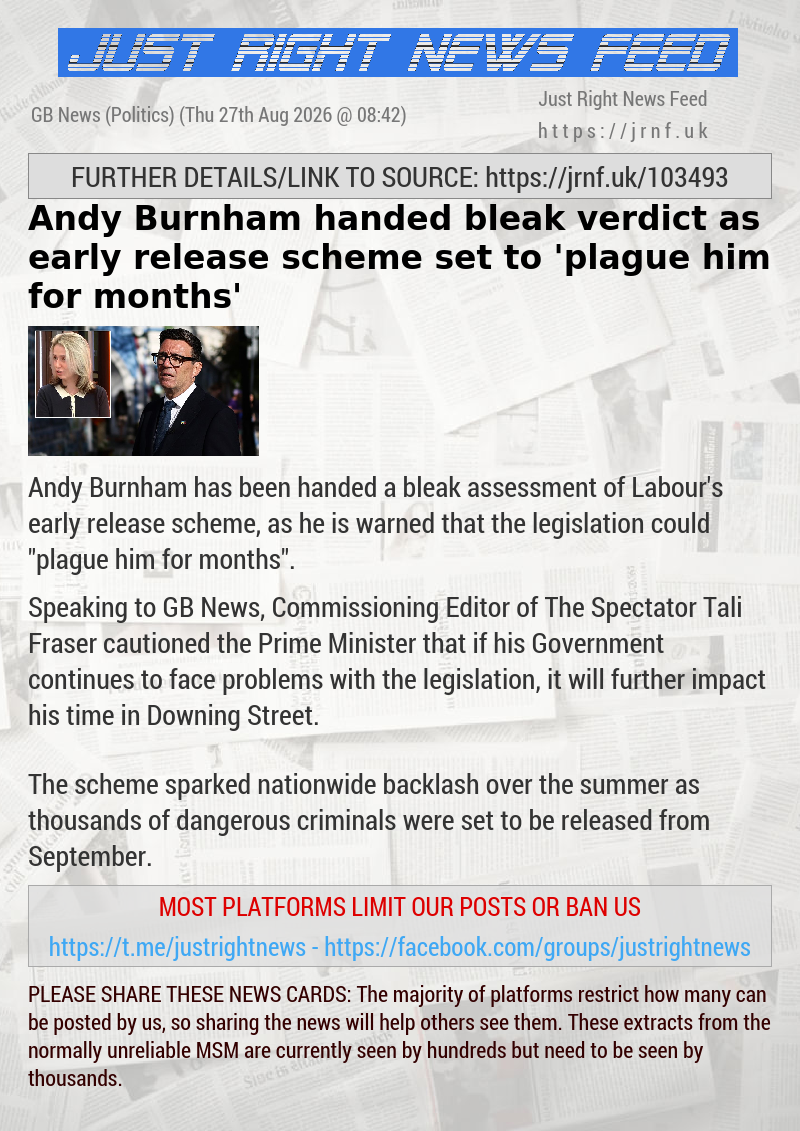 Andy Burnham handed bleak verdict as early release scheme set to ’plague him for months’