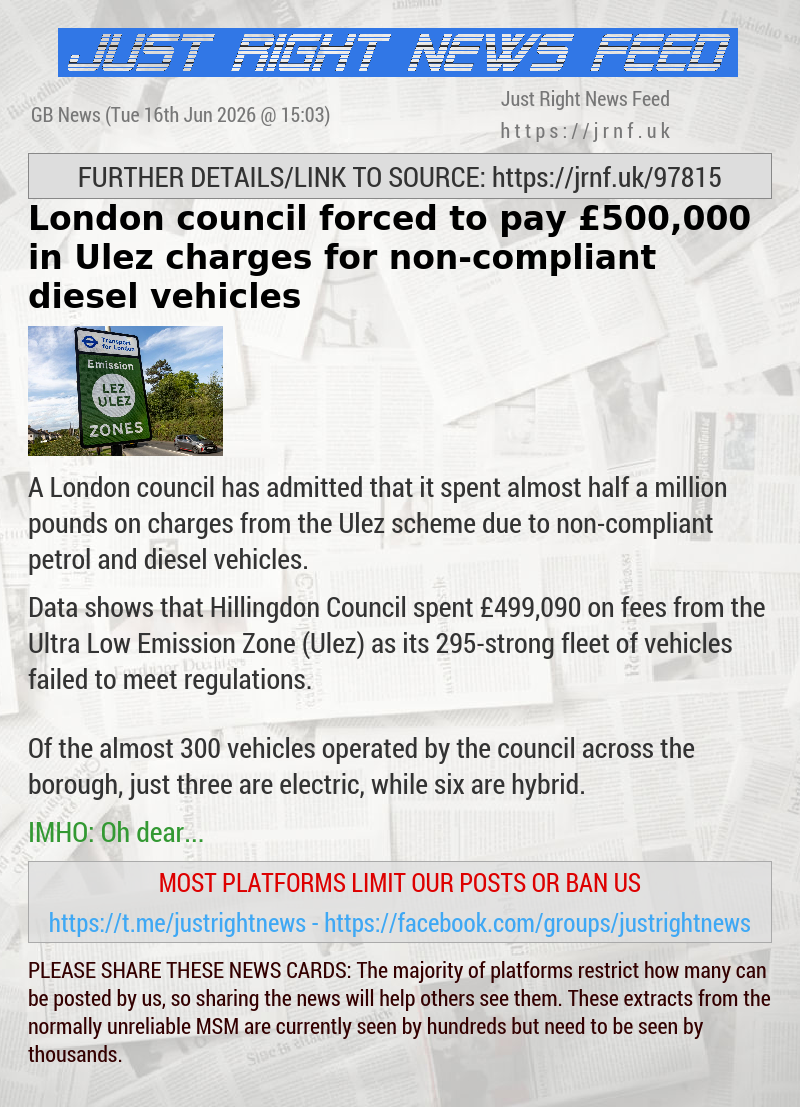 London council forced to pay &pound;500,000 in Ulez charges for non—compliant diesel vehicles
