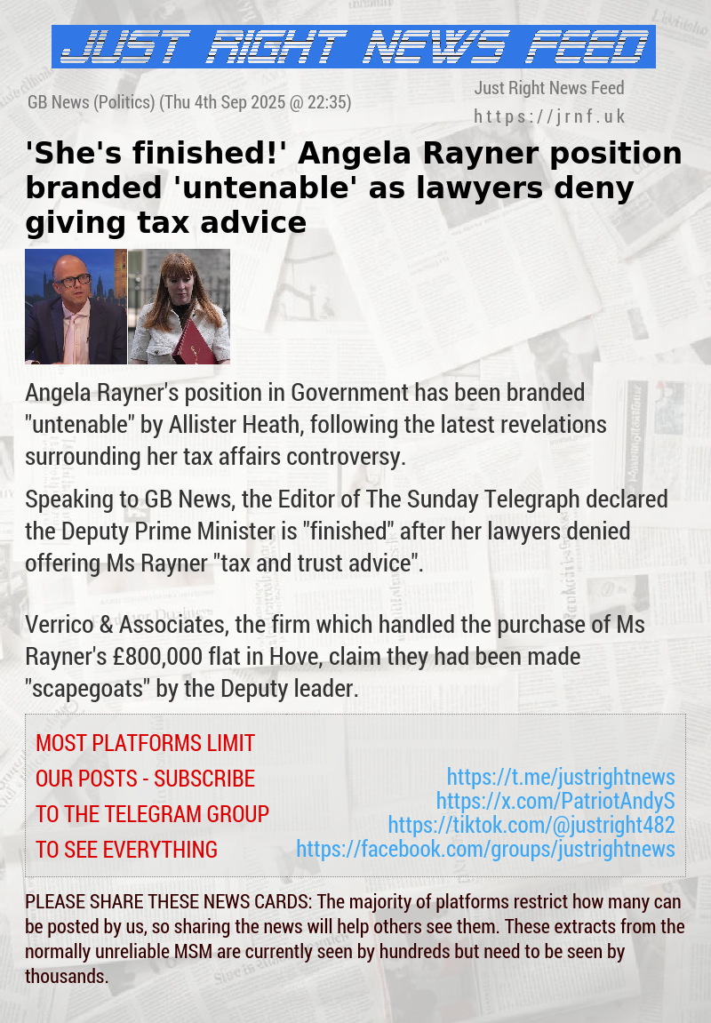 ’She’s finished!’ Angela Rayner position branded ’untenable’ as lawyers deny giving tax advice