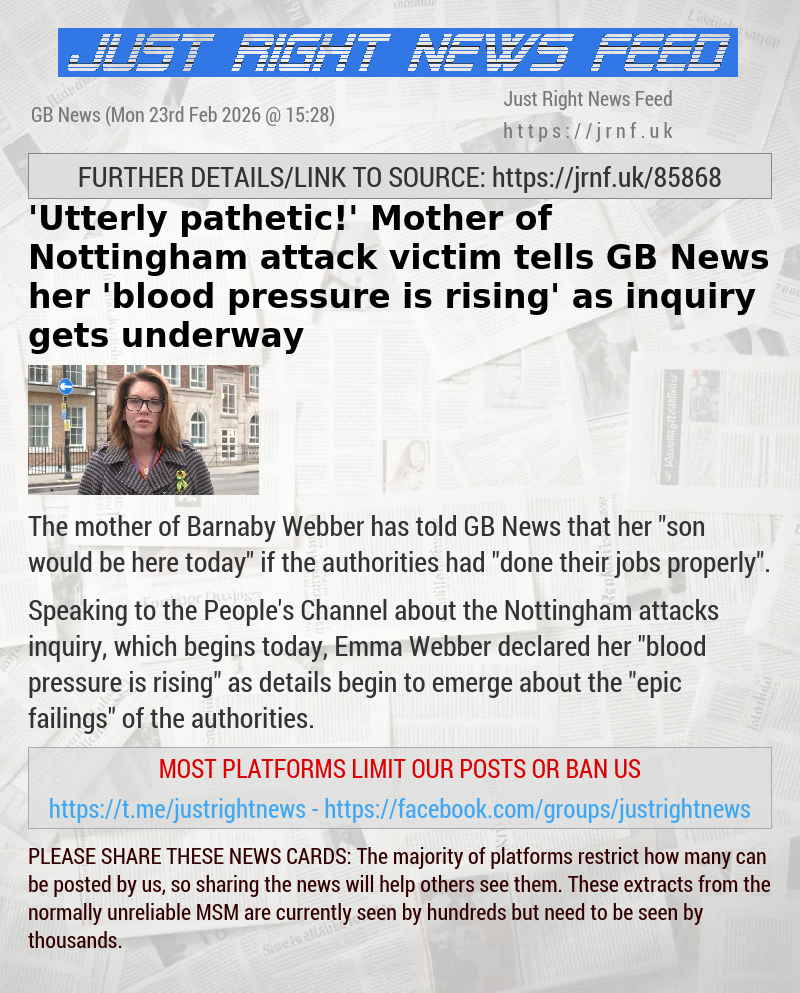 ’Utterly pathetic!’ Mother of Nottingham attack victim tells GB News her ’blood pressure is rising’ as inquiry gets underway