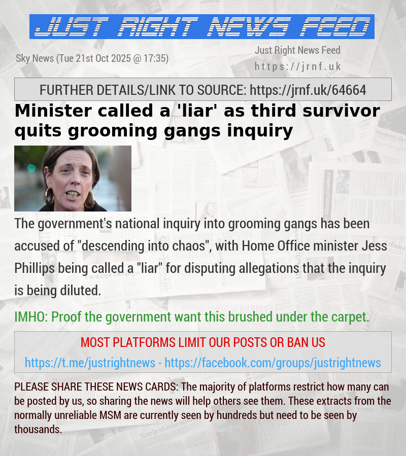 Minister called a ’liar’ as third survivor quits grooming gangs inquiry