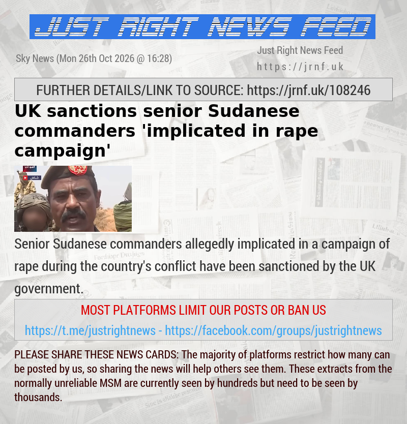 UK sanctions senior Sudanese commanders ’implicated in rape campaign’