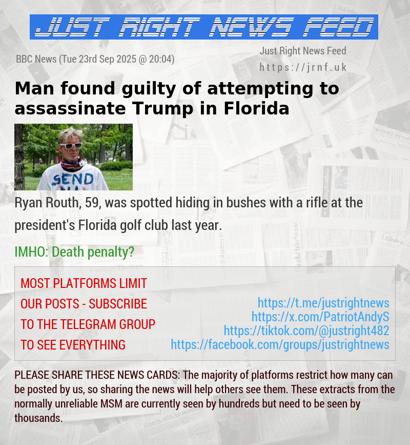 Man found guilty of attempting to assassinate Trump in Florida