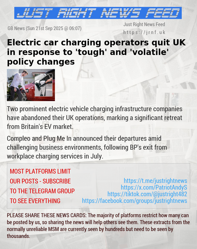 Electric car charging operators quit UK in response to ’tough’ and ’volatile’ policy changes