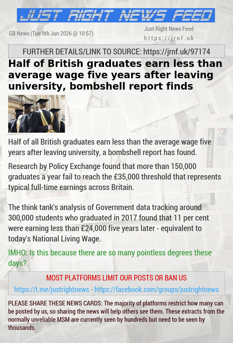 Half of British graduates earn less than average wage five years after leaving university, bombshell report finds