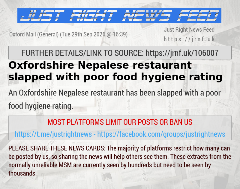Oxfordshire Nepalese restaurant slapped with poor food hygiene rating