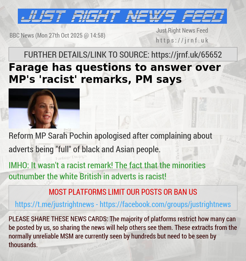 Farage has questions to answer over MP’s ’racist’ remarks, PM says