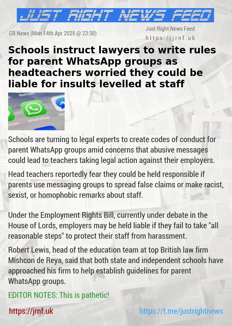 Schools instruct lawyers to write rules for parent WhatsApp groups as headteachers worried they could be liable for insults levelled at staff
