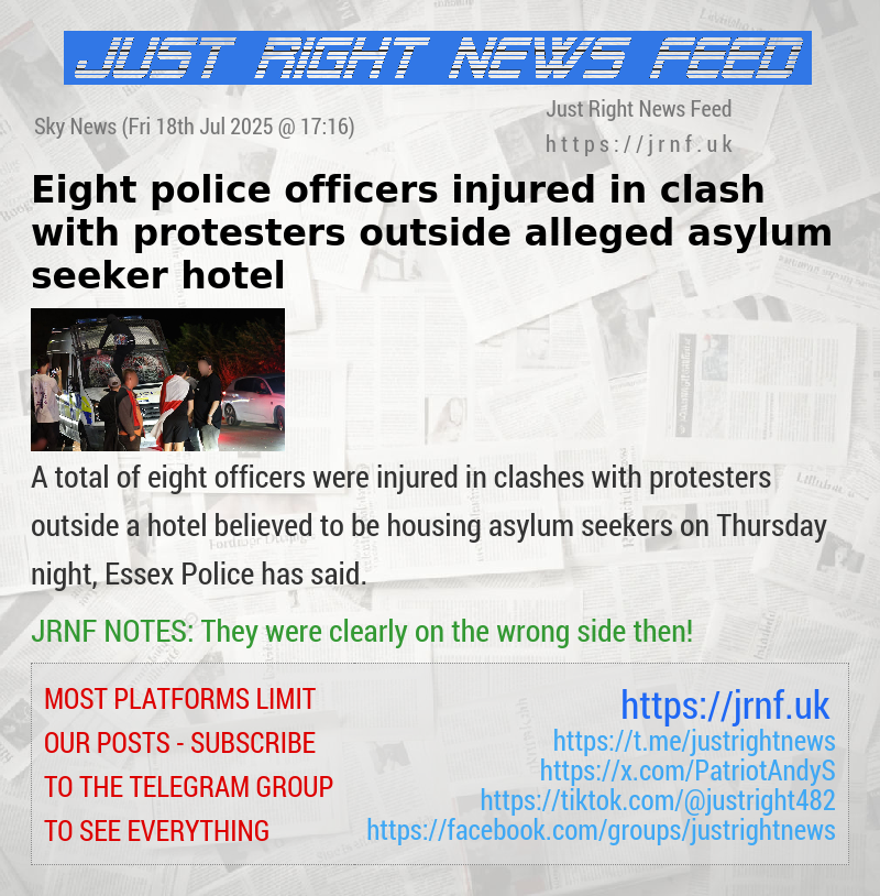Eight police officers injured in clash with protesters outside alleged asylum seeker hotel
