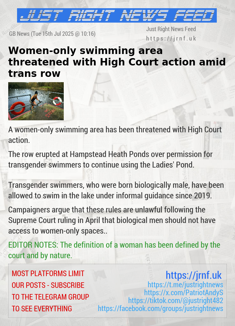 Women—only swimming area threatened with High Court action amid trans row