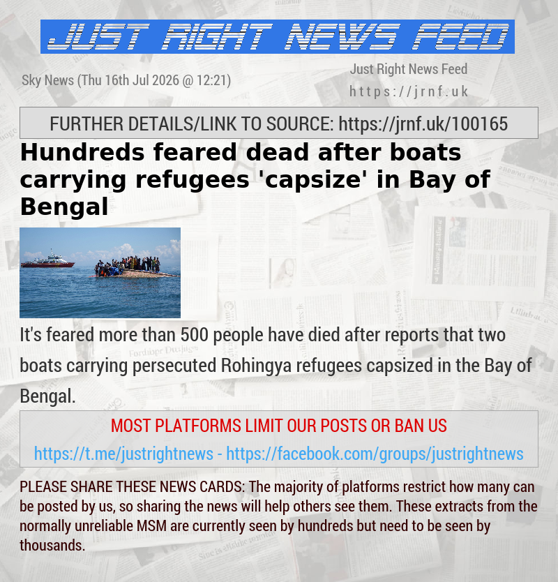 Hundreds feared dead after boats carrying refugees ’capsize’ in Bay of Bengal
