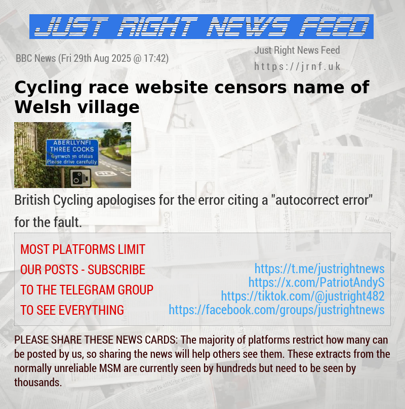 Cycling race website censors name of Welsh village