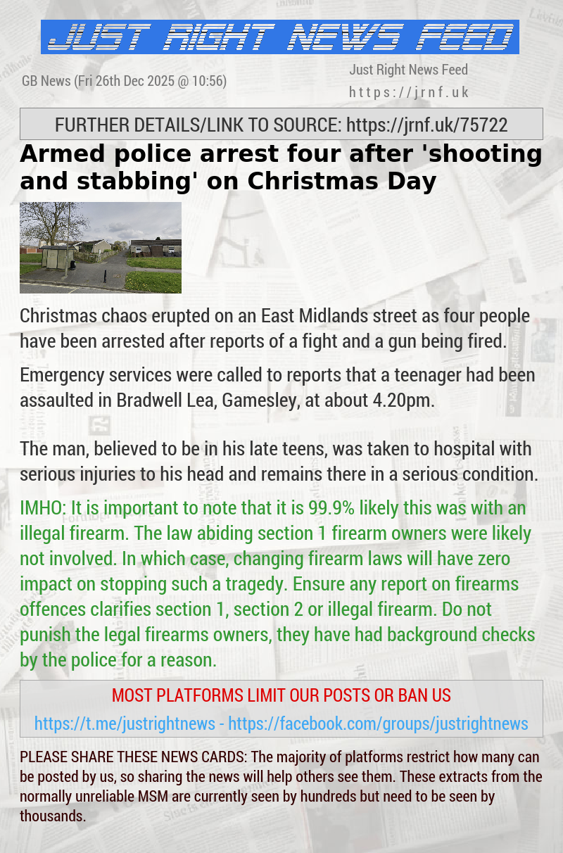 Armed police arrest four after ’shooting and stabbing’ on Christmas Day