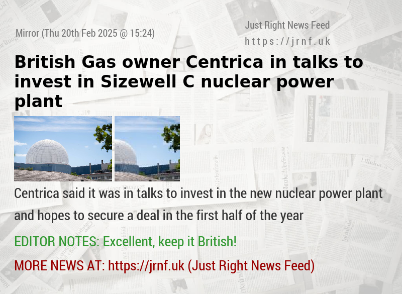 British Gas owner Centrica in talks to invest in Sizewell C nuclear power plant