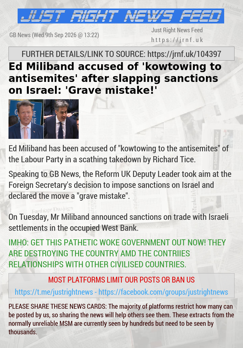 Ed Miliband accused of ’kowtowing to antisemites’ after slapping sanctions on Israel: ’Grave mistake!’