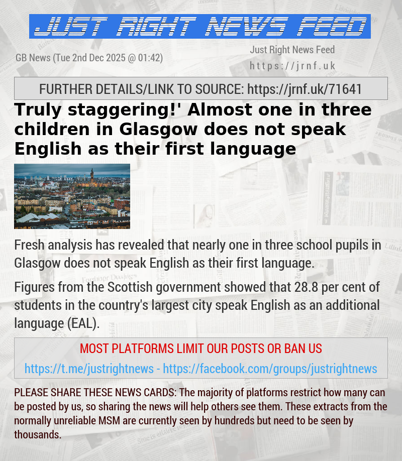 ‘Truly staggering!’ Almost one in three children in Glasgow does not speak English as their first language