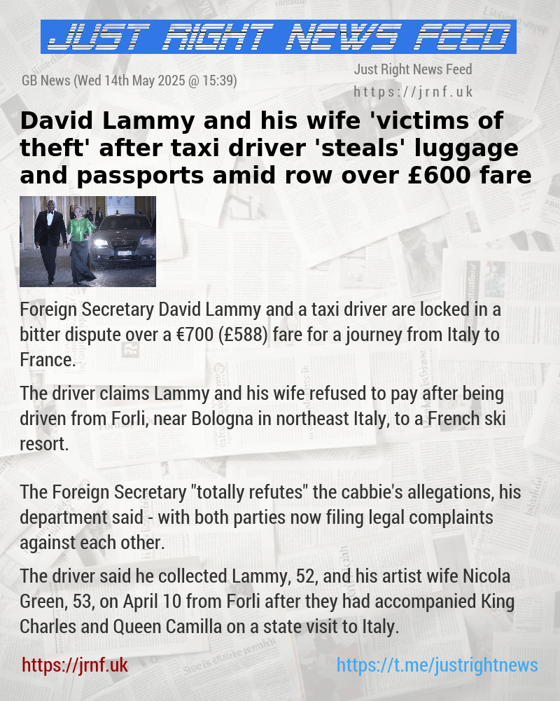 David Lammy and his wife ’victims of theft’ after taxi driver ’steals’ luggage and passports amid row over £600 fare
