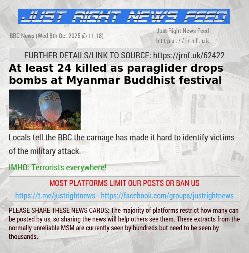 At least 24 killed as paraglider drops bombs at Myanmar Buddhist festival