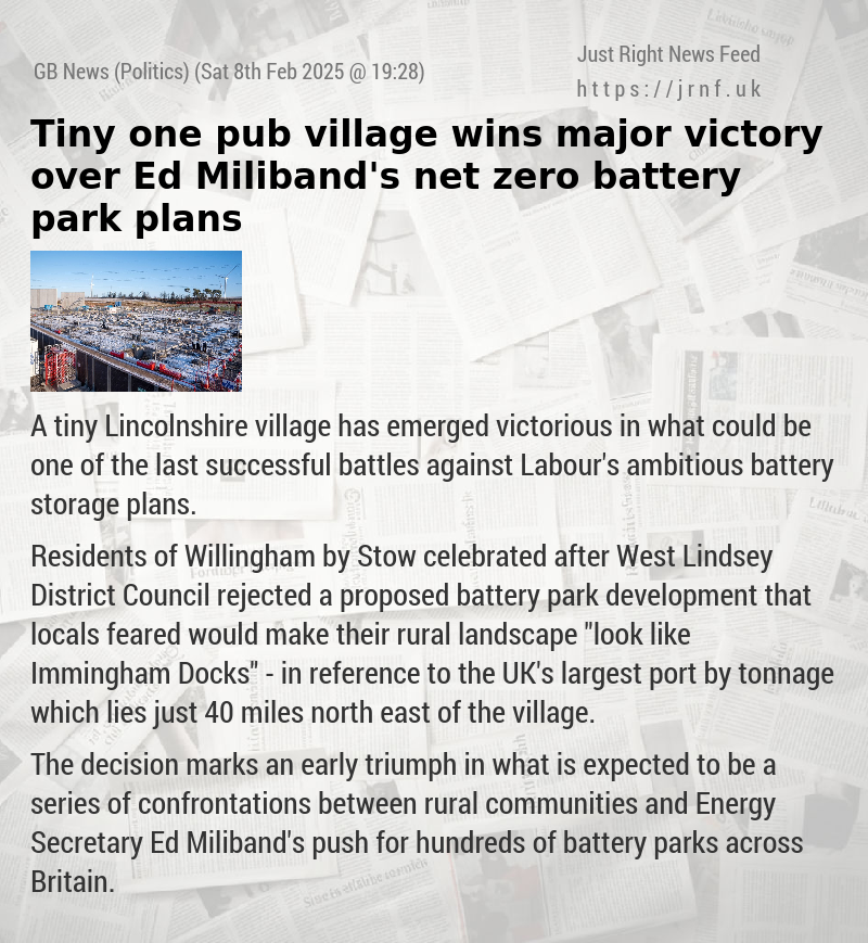 Tiny one—pub village wins major victory over Ed Miliband’s net zero battery park plans