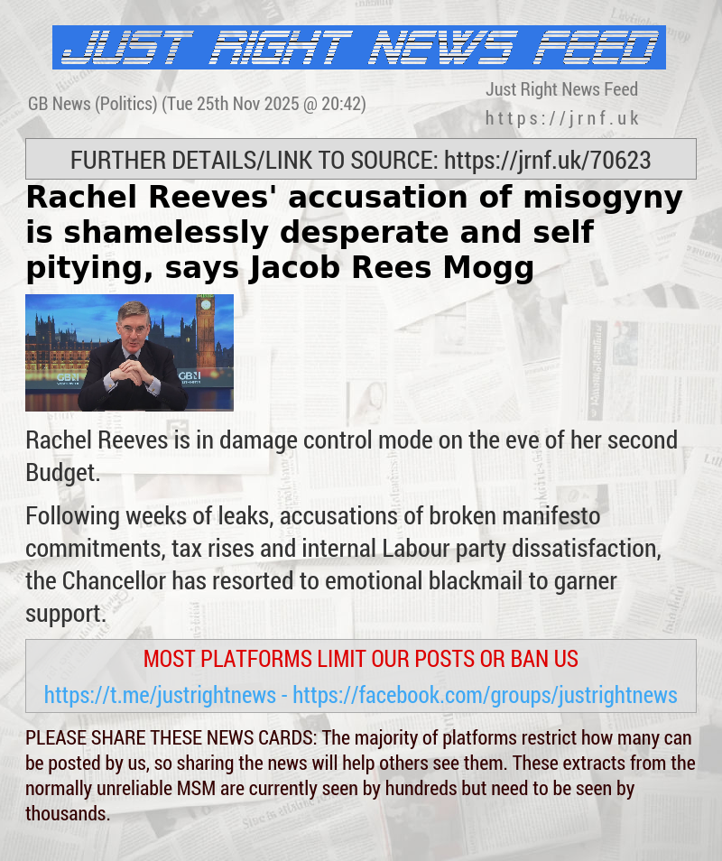 Rachel Reeves’ accusation of misogyny is shamelessly desperate and self—pitying, says Jacob Rees—Mogg
