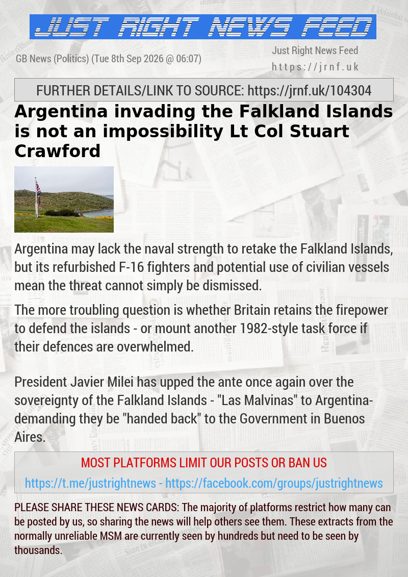 Argentina invading the Falkland Islands is not an impossibility — Lt Col Stuart Crawford