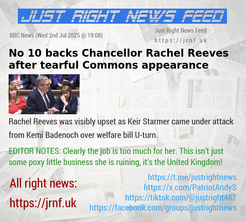No 10 backs Chancellor Rachel Reeves after tearful Commons appearance