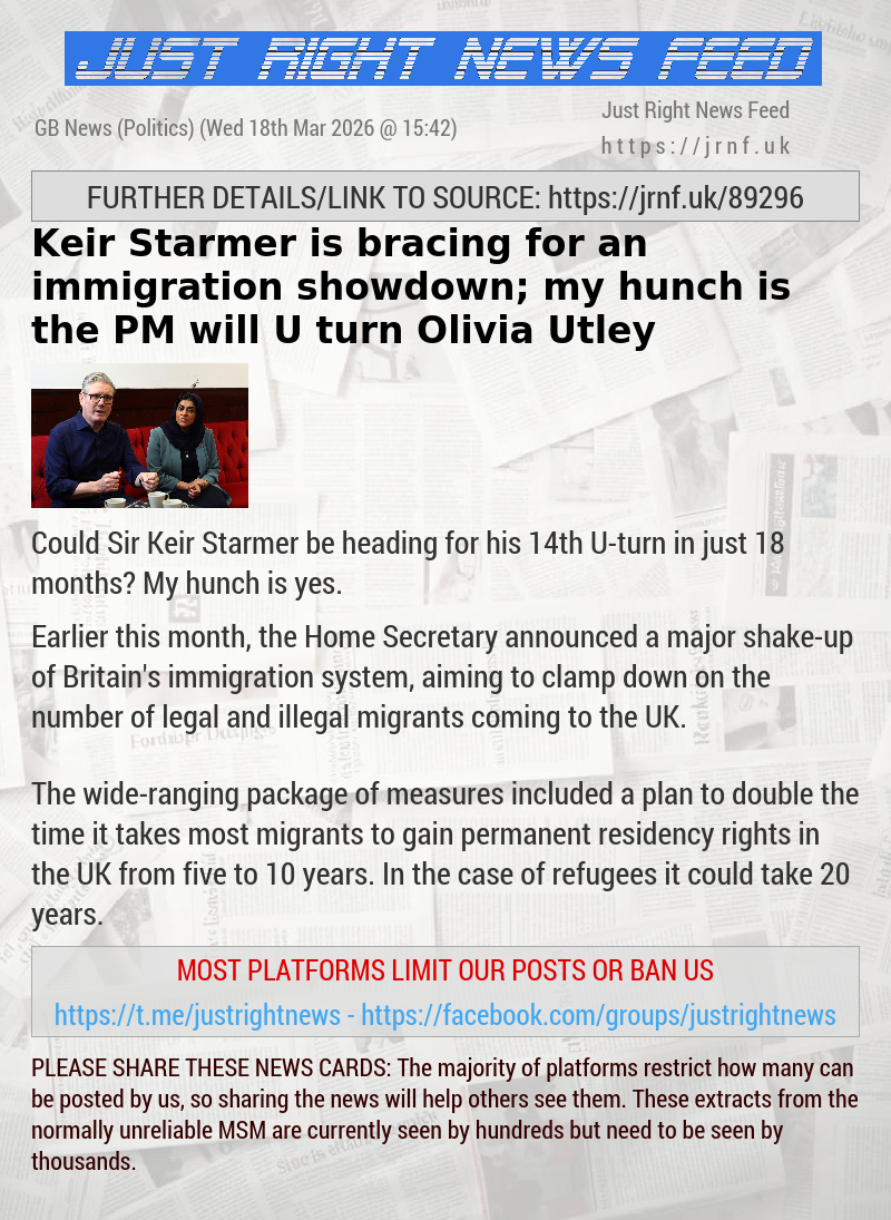 Keir Starmer is bracing for an immigration showdown; my hunch is the PM will U—turn — Olivia Utley