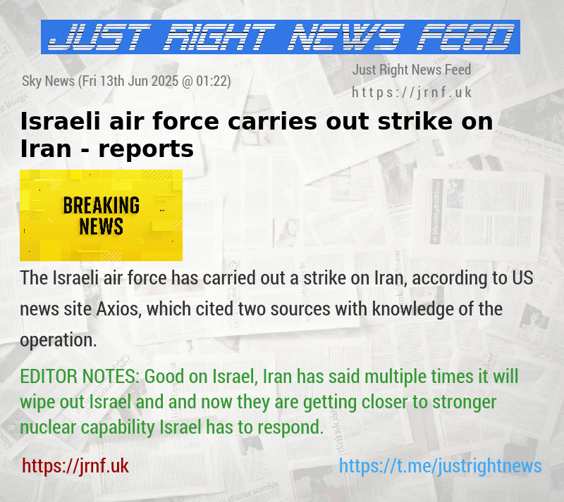 Israeli air force carries out strike on Iran — reports