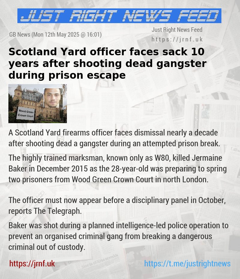 Scotland Yard officer faces sack 10 years after shooting dead gangster during prison escape