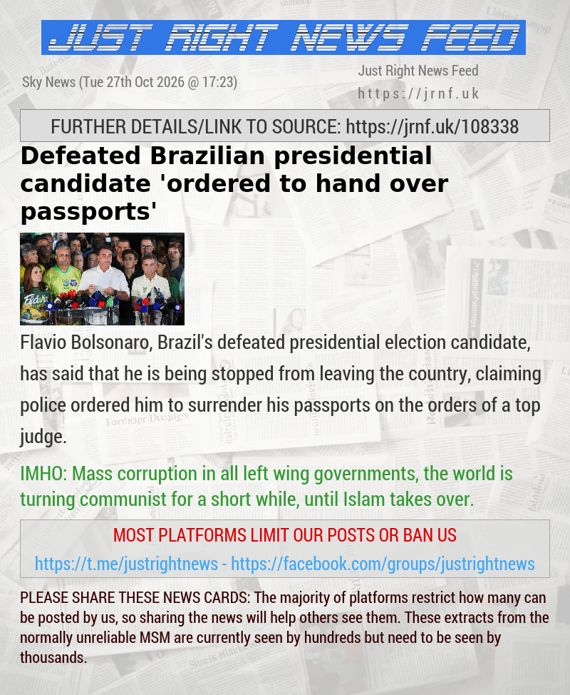 Defeated Brazilian presidential candidate ’ordered to hand over passports’