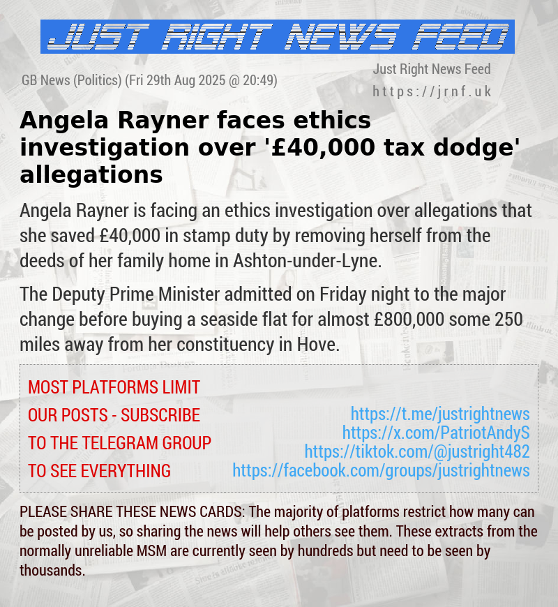 Angela Rayner faces ethics investigation over ’£40,000 tax dodge’ allegations