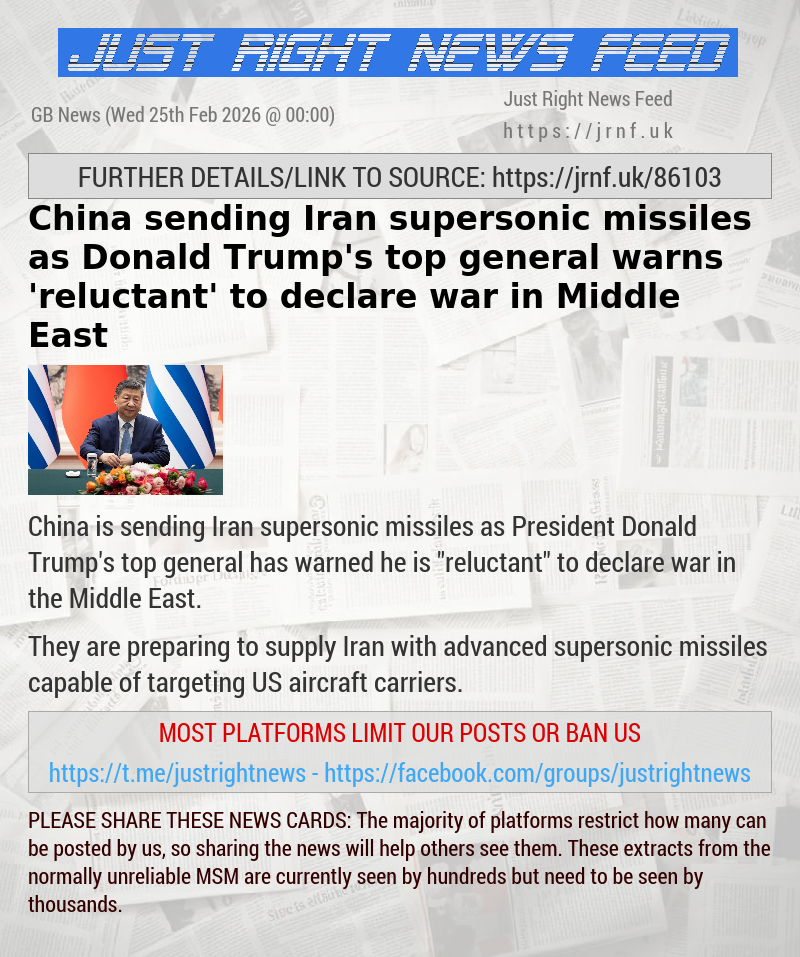 China sending Iran supersonic missiles as Donald Trump’s top general warns ’reluctant’ to declare war in Middle East