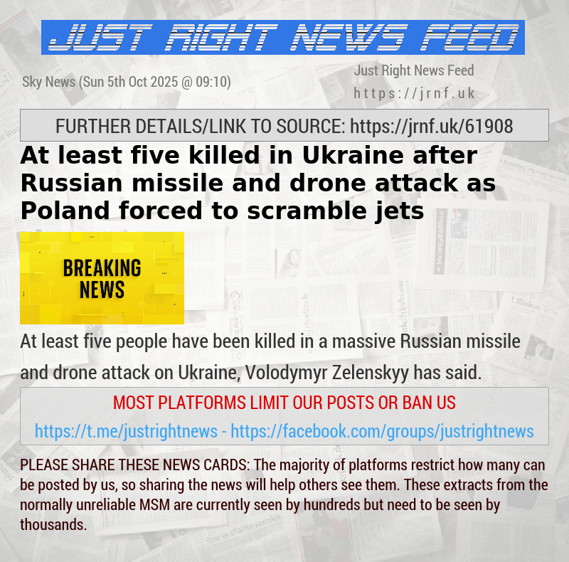 At least five killed in Ukraine after Russian missile and drone attack — as Poland forced to scramble jets