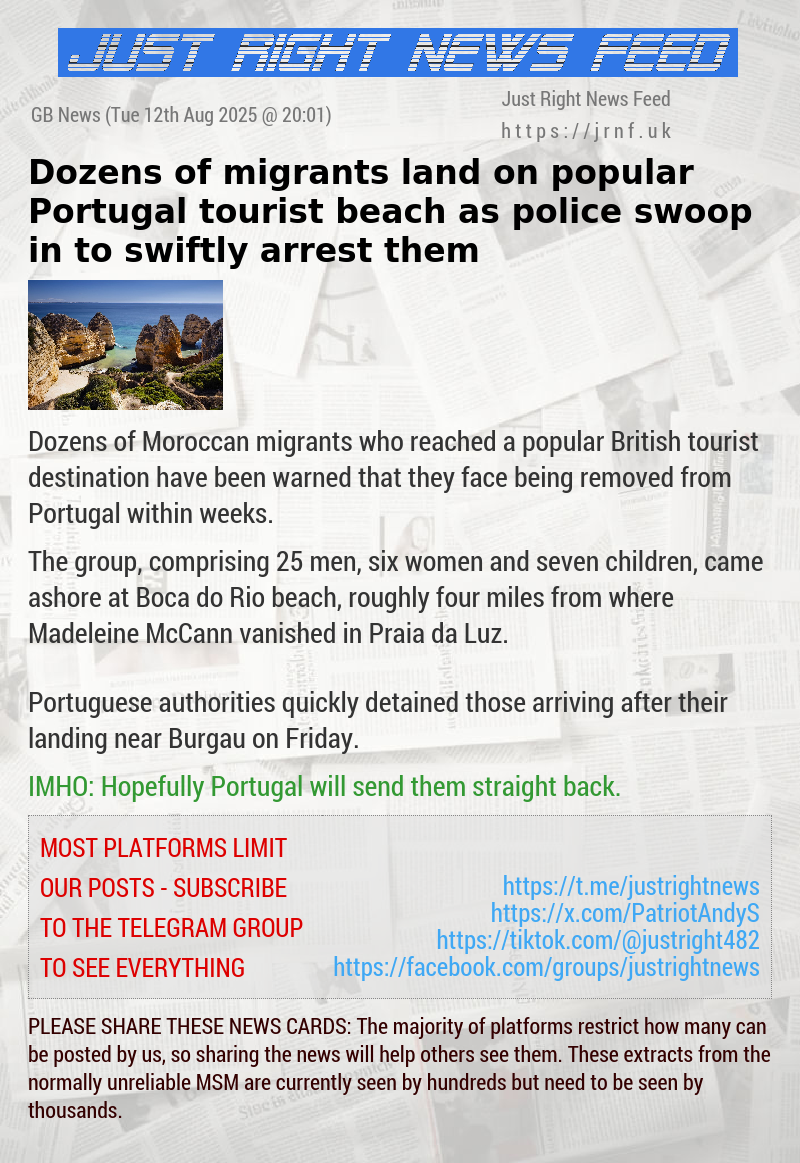 Dozens of migrants land on popular Portugal tourist beach as police swoop in to swiftly arrest them