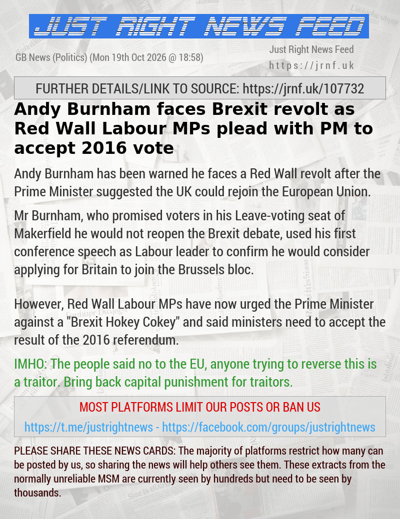 Andy Burnham faces Brexit revolt as Red Wall Labour MPs plead with PM to accept 2016 vote