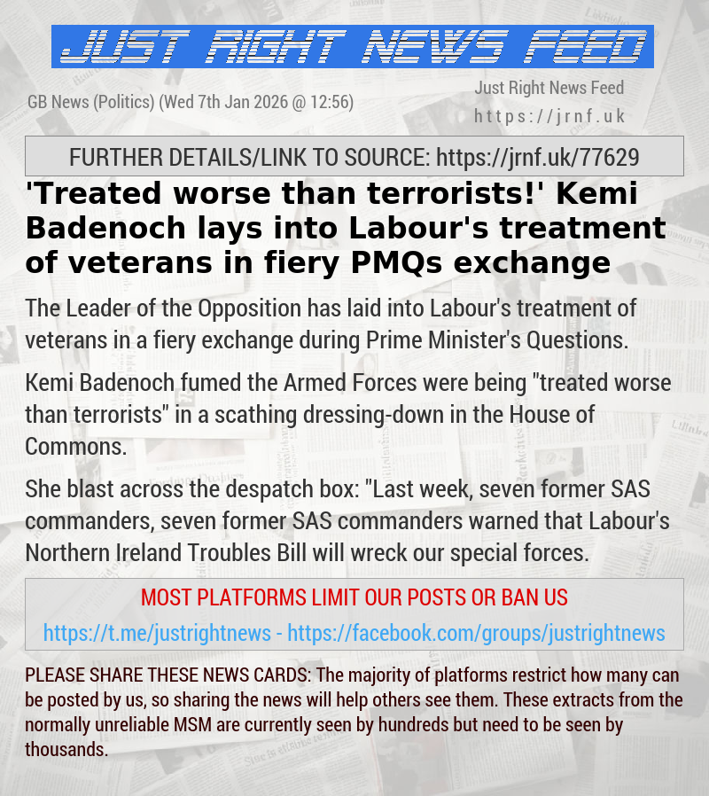 ’Treated worse than terrorists!’ Kemi Badenoch lays into Labour’s treatment of veterans in fiery PMQs exchange