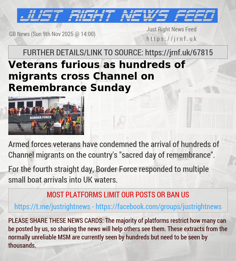 Veterans furious as hundreds of migrants cross Channel on Remembrance Sunday