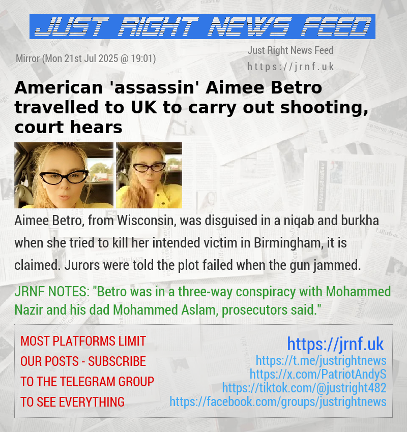 American ’assassin’ Aimee Betro travelled to UK to carry out shooting, court hears