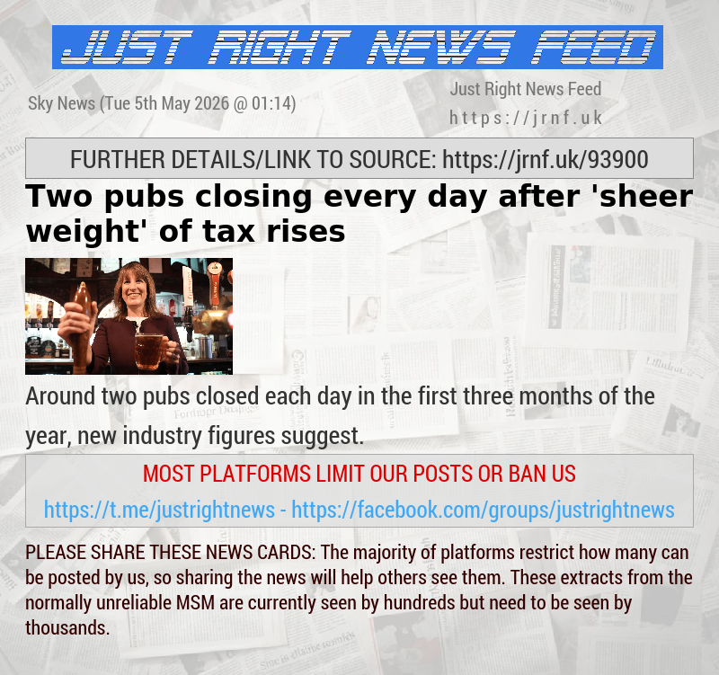 Two pubs closing every day after ’sheer weight’ of tax rises