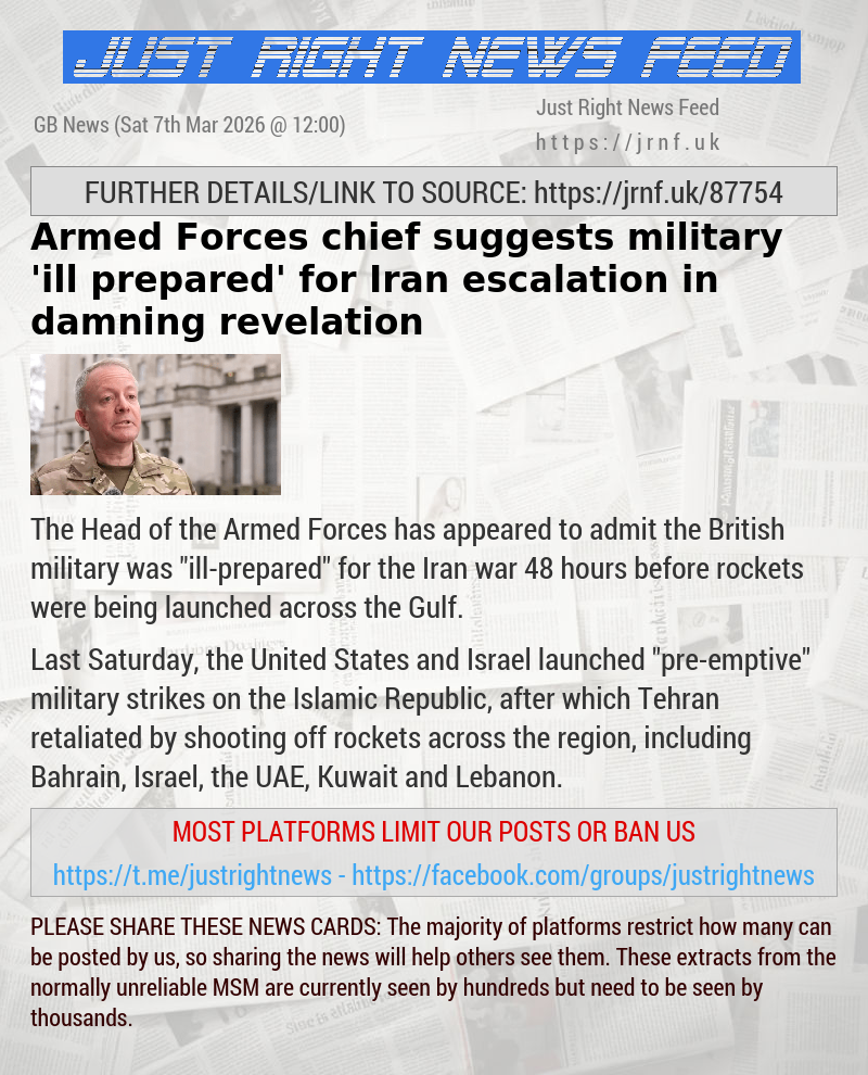 Armed Forces chief suggests military ’ill—prepared’ for Iran escalation in damning revelation